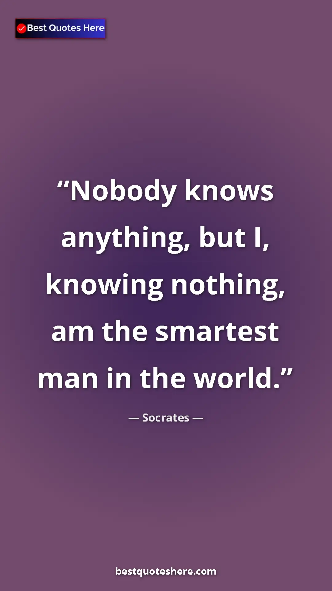Pinterest quote poster by Socrates: "Nobody knows anything, but I, knowing nothing, am the..."
