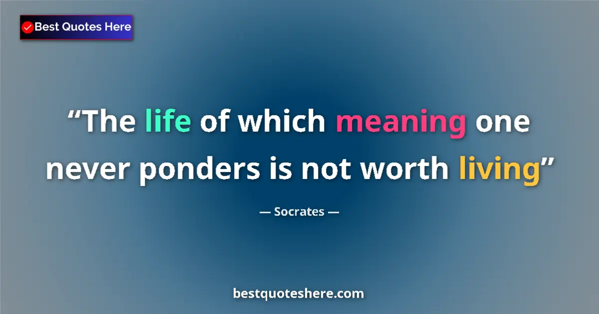 Quote by Socrates: The life of which meaning one never ponders is not worth living...