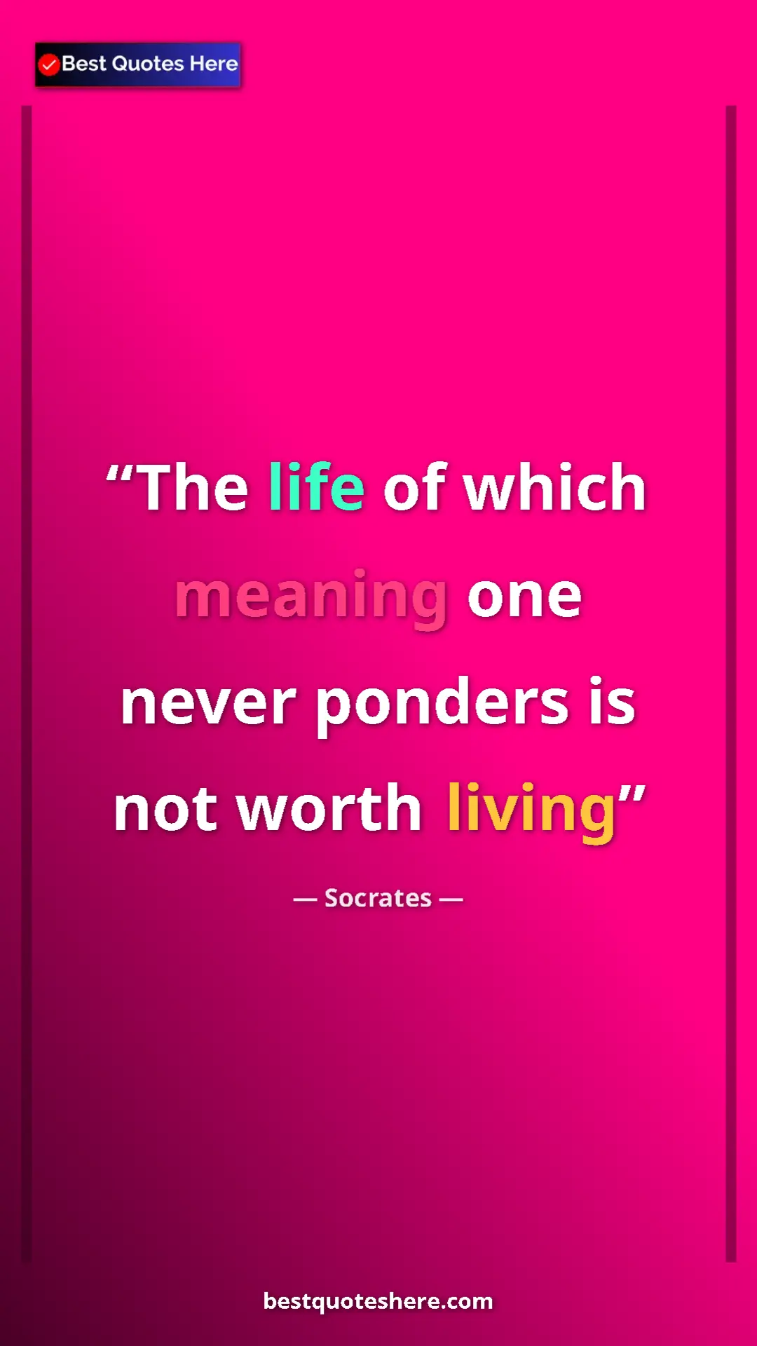 Pinterest quote poster by Socrates: "The life of which meaning one never ponders is not worth..."