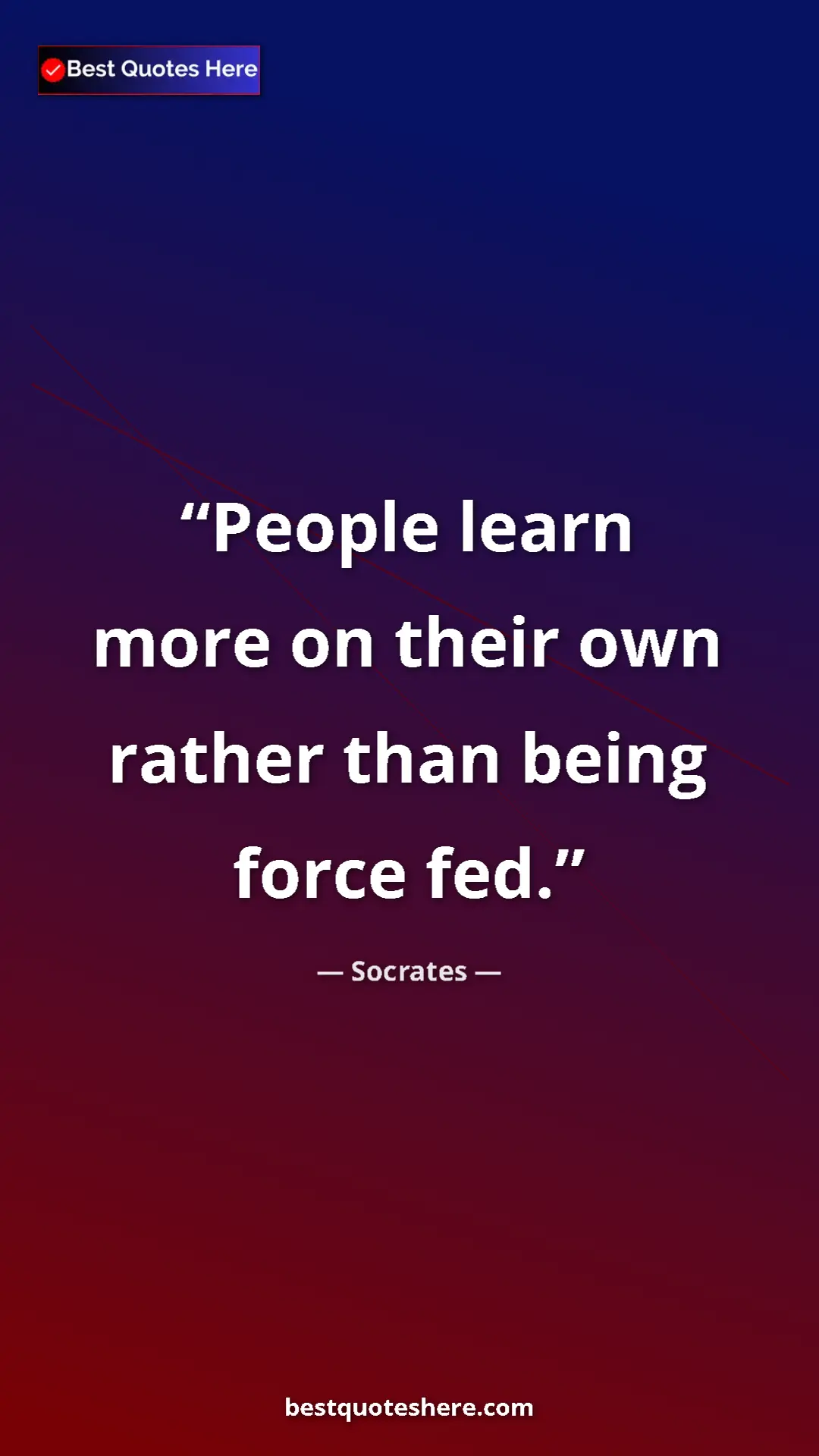 Pinterest quote poster by Socrates: "People learn more on their own rather than being force fed."