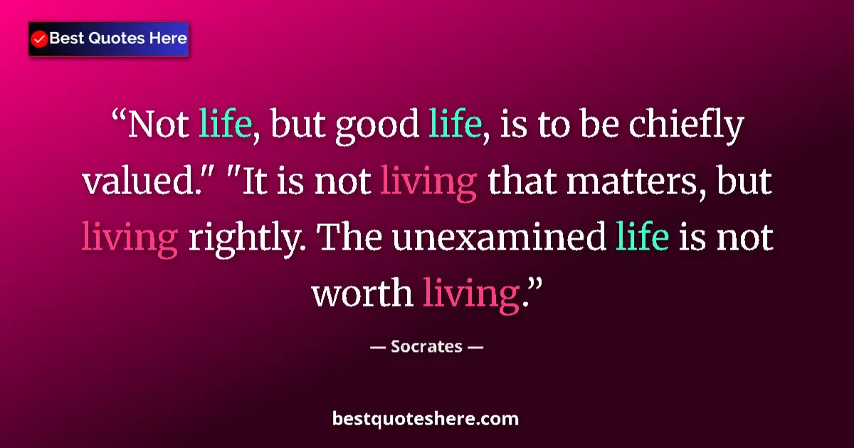 Quote by Socrates: Not life, but good life, is to be chiefly valued.