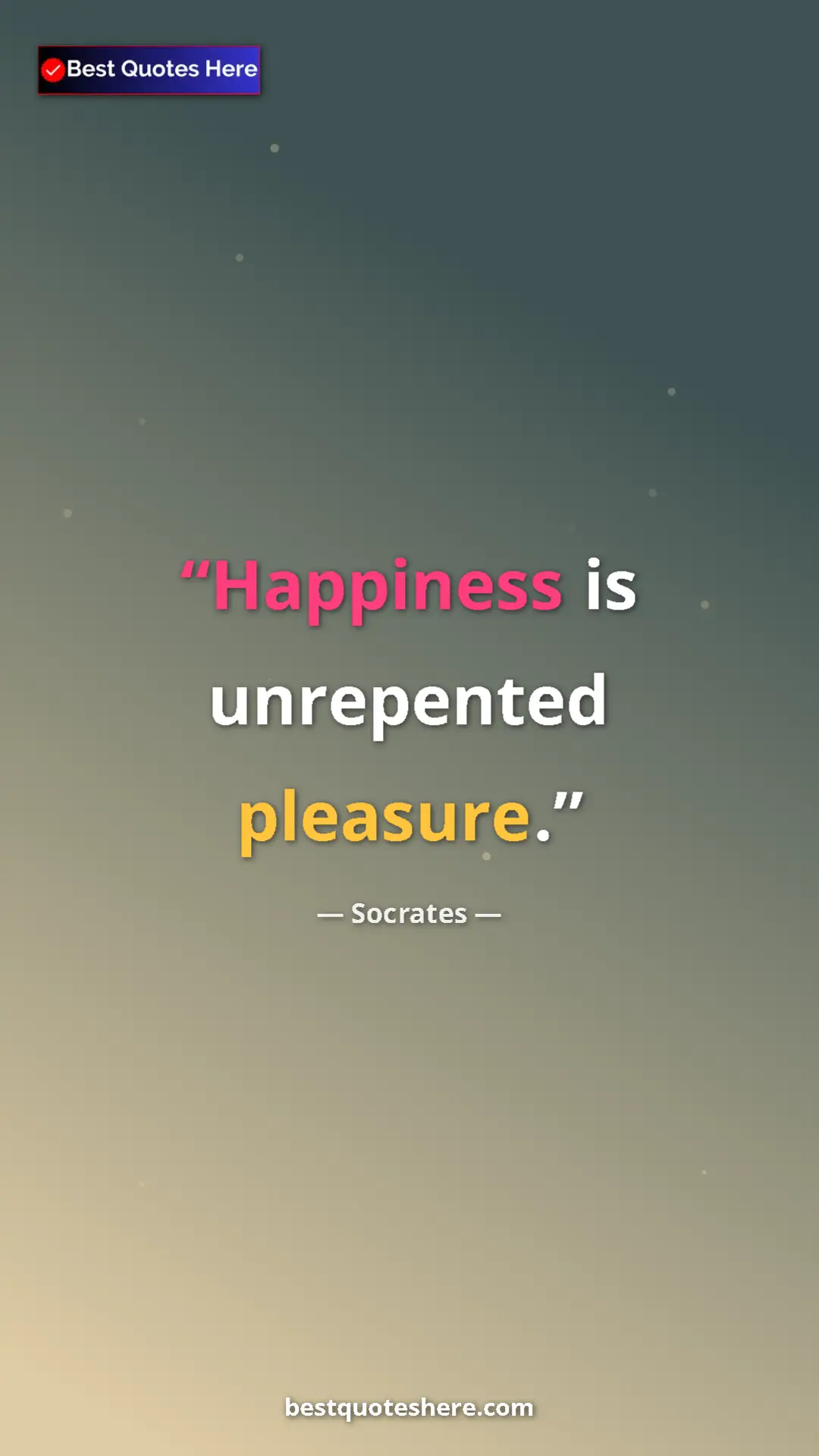 Pinterest quote poster by Socrates: "Happiness is unrepented pleasure."