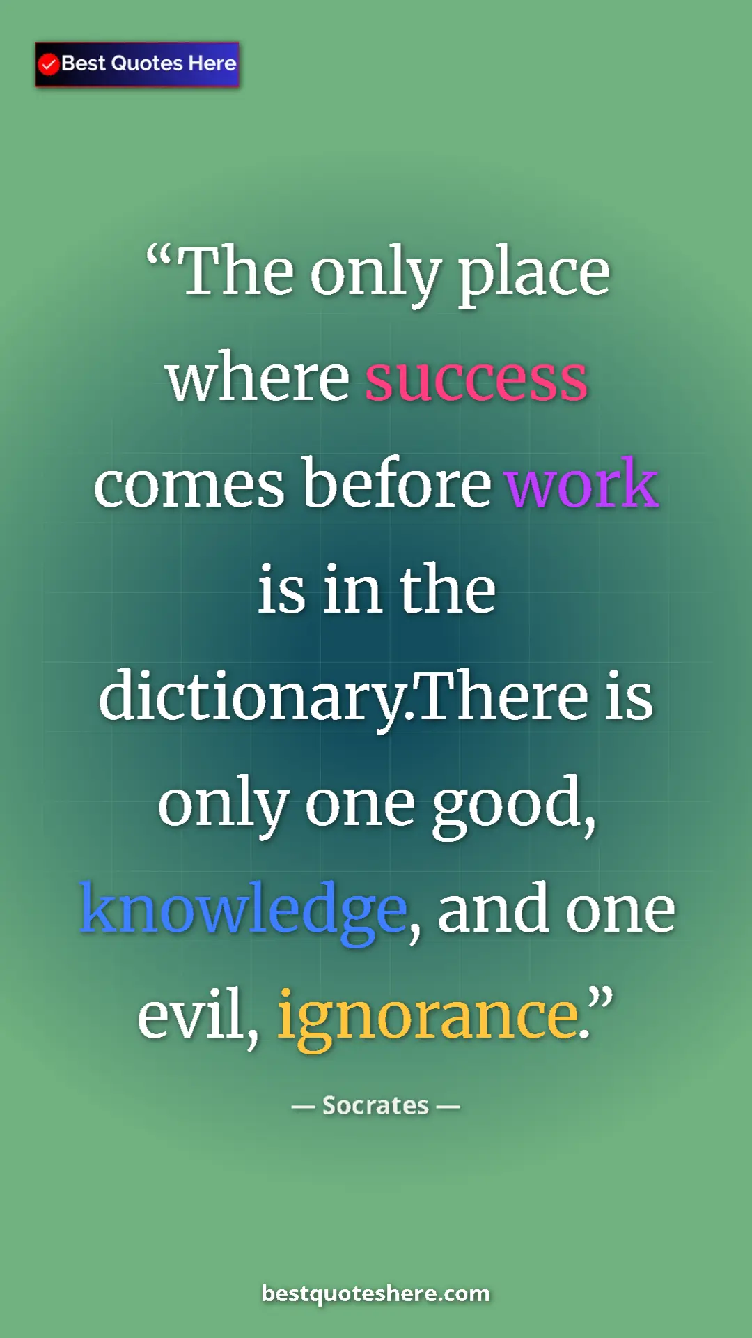 Pinterest quote poster by Socrates: "The only place where success comes before work is in the..."