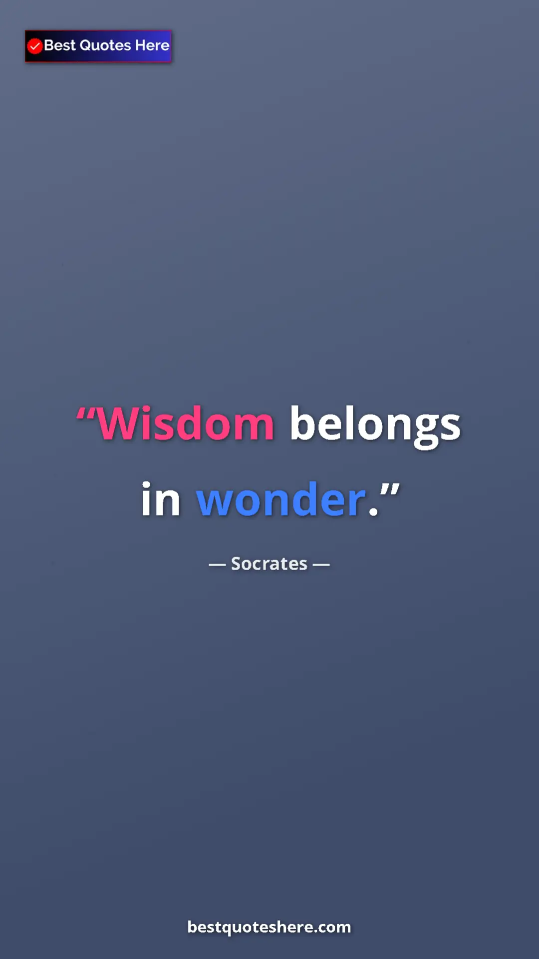Pinterest quote poster by Socrates: "Wisdom belongs in wonder."