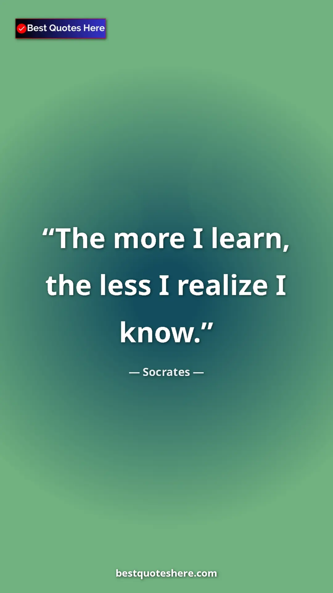 Pinterest quote poster by Socrates: "The more I learn, the less I realize I know."