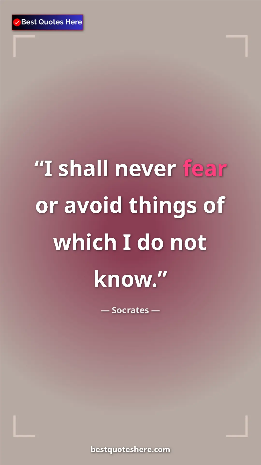 Pinterest quote poster by Socrates: "I shall never fear or avoid things of which I do not know."