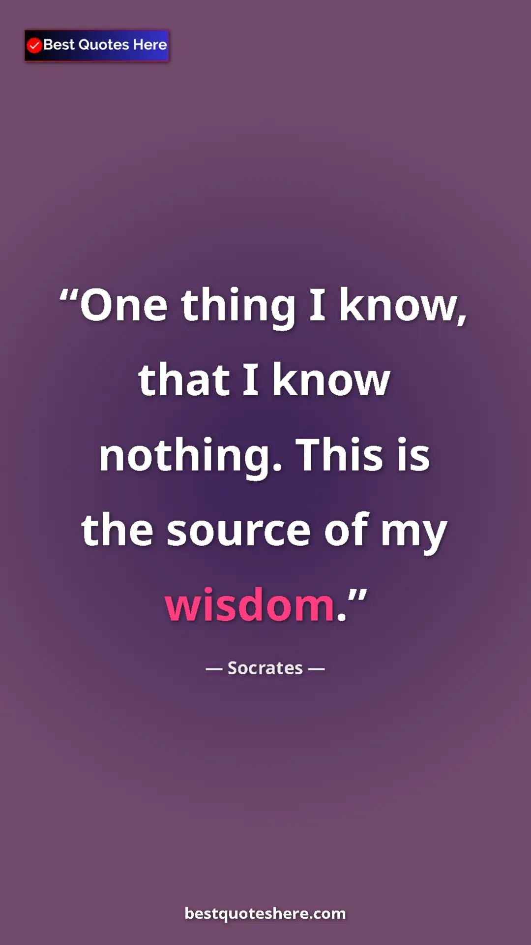 Pinterest quote poster by Socrates: "One thing I know, that I know nothing. This is the source..."