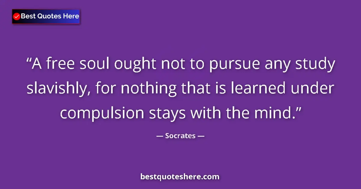 Quote by Socrates: A free soul ought not to pursue any study slavishl