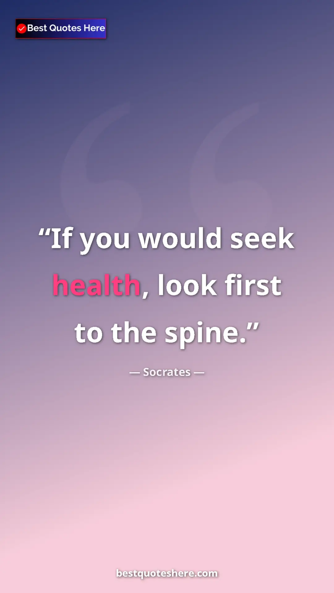Pinterest quote poster by Socrates: "If you would seek health, look first to the spine."