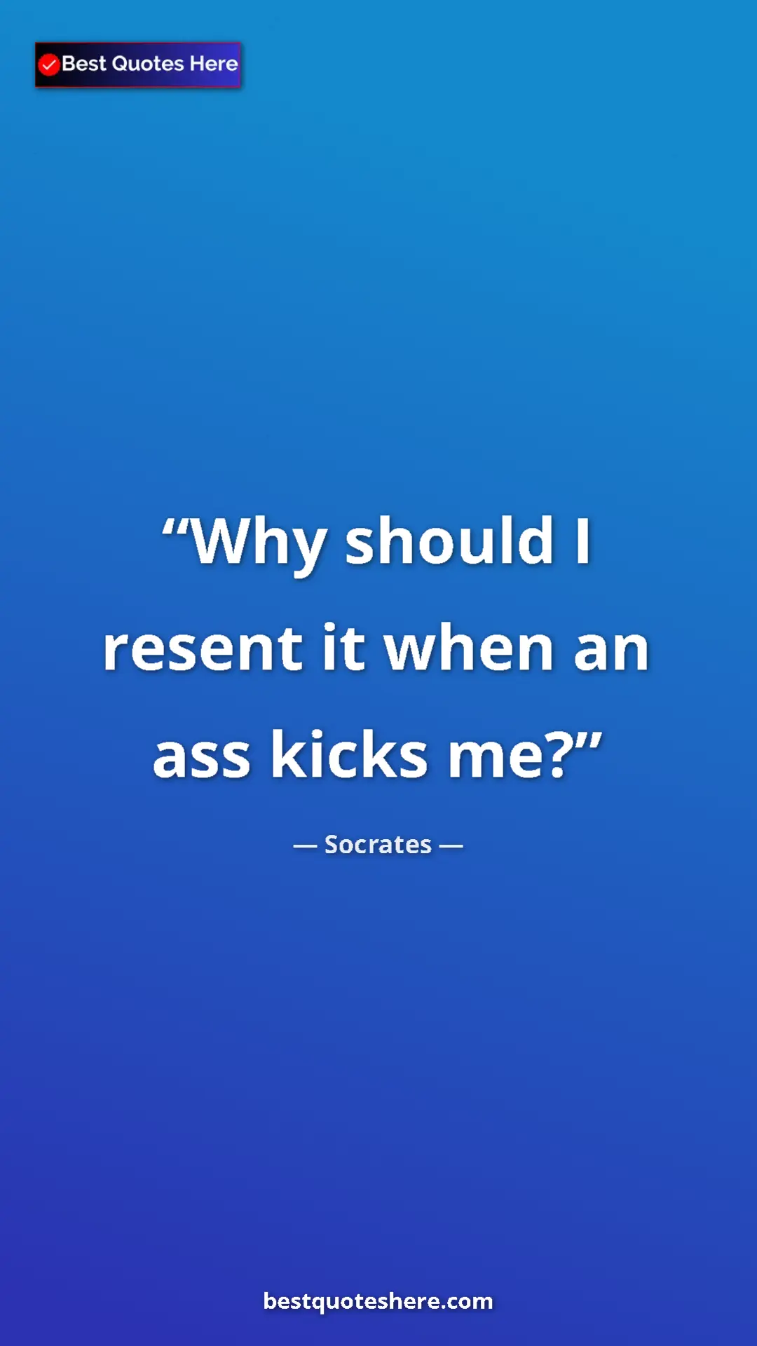 Pinterest quote poster by Socrates: "Why should I resent it when an ass kicks me?"