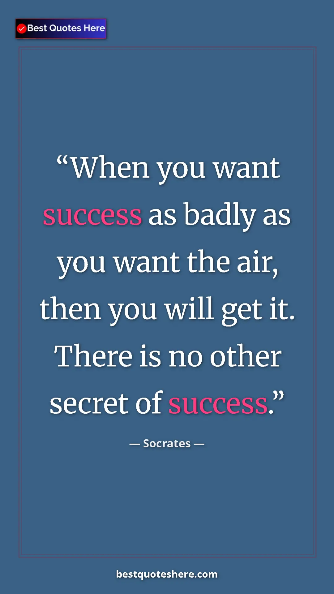Pinterest quote poster by Socrates: "When you want success as badly as you want the air, then..."