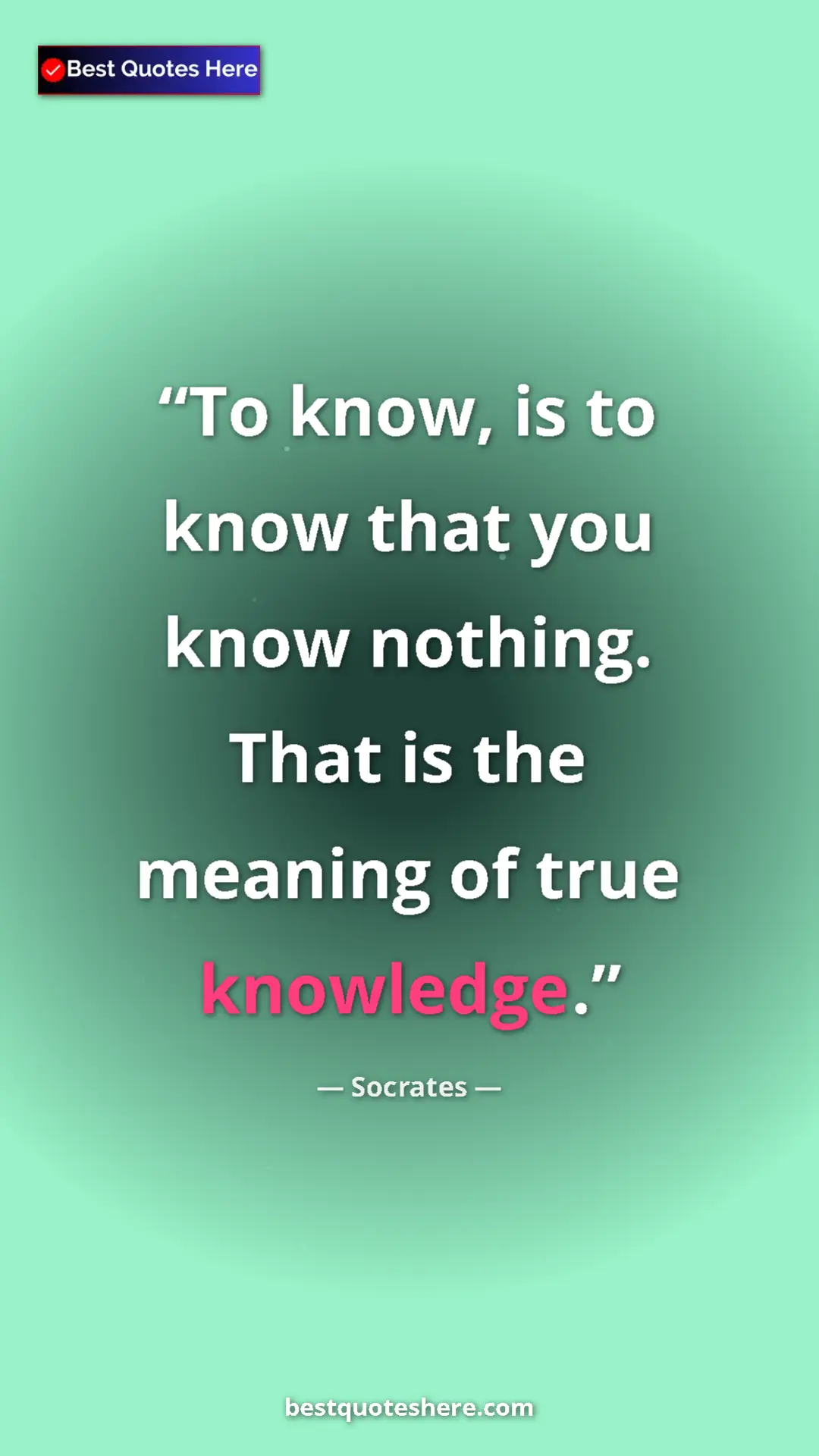 Pinterest quote poster by Socrates: "To know, is to know that you know nothing. That is the..."