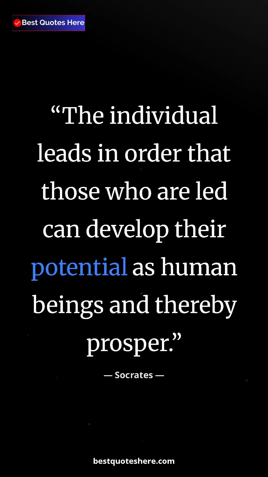 Pinterest quote poster by Socrates: "The individual leads in order that those who are led can..."