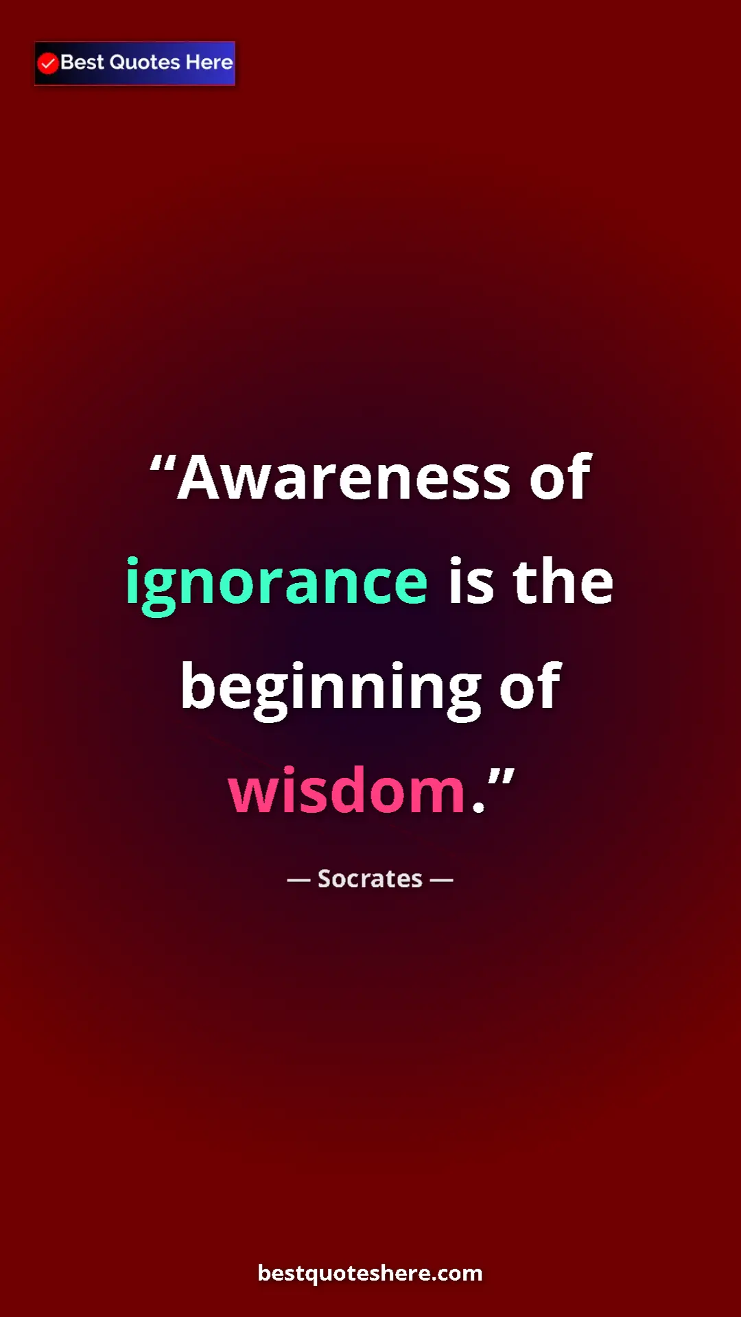 Pinterest quote poster by Socrates: "Awareness of ignorance is the beginning of wisdom."