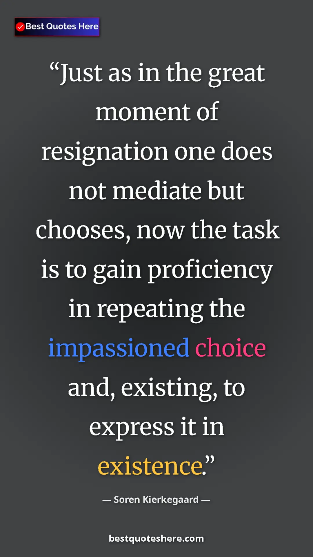 Pinterest quote poster by Soren Kierkegaard: "Just as in the great moment of resignation one does not..."