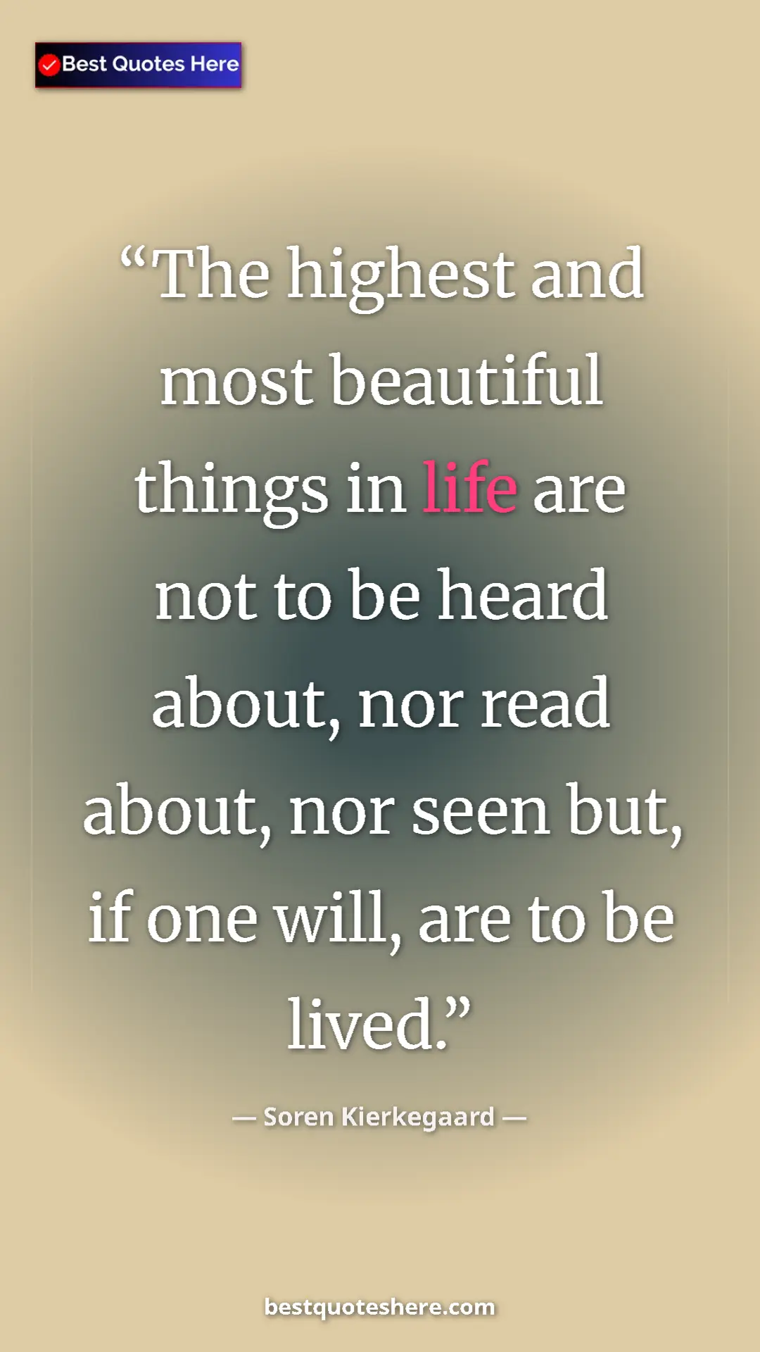 Pinterest quote poster by Soren Kierkegaard: "The highest and most beautiful things in life are not to be..."