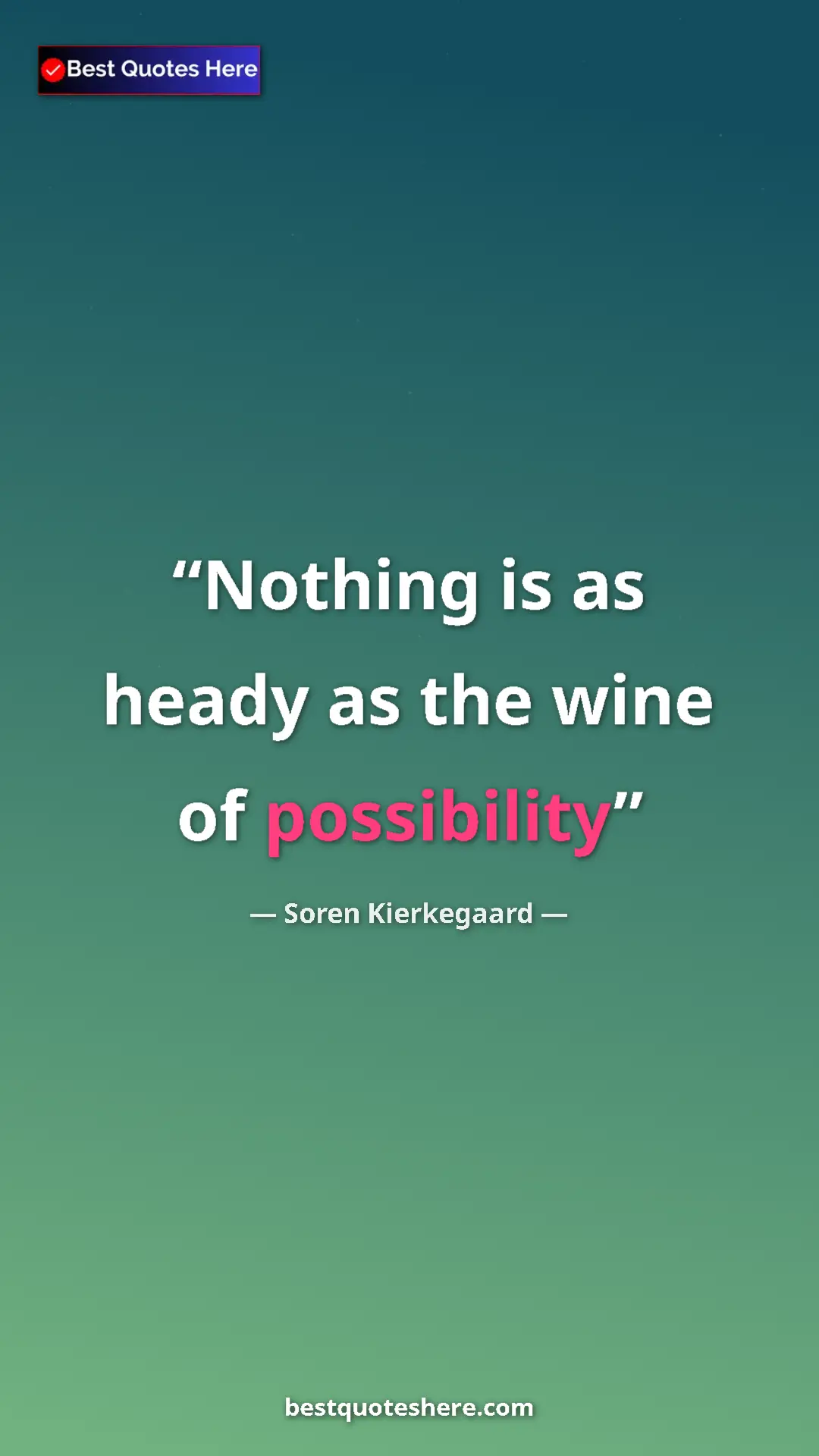 Pinterest quote poster by Soren Kierkegaard: "Nothing is as heady as the wine of possibility"
