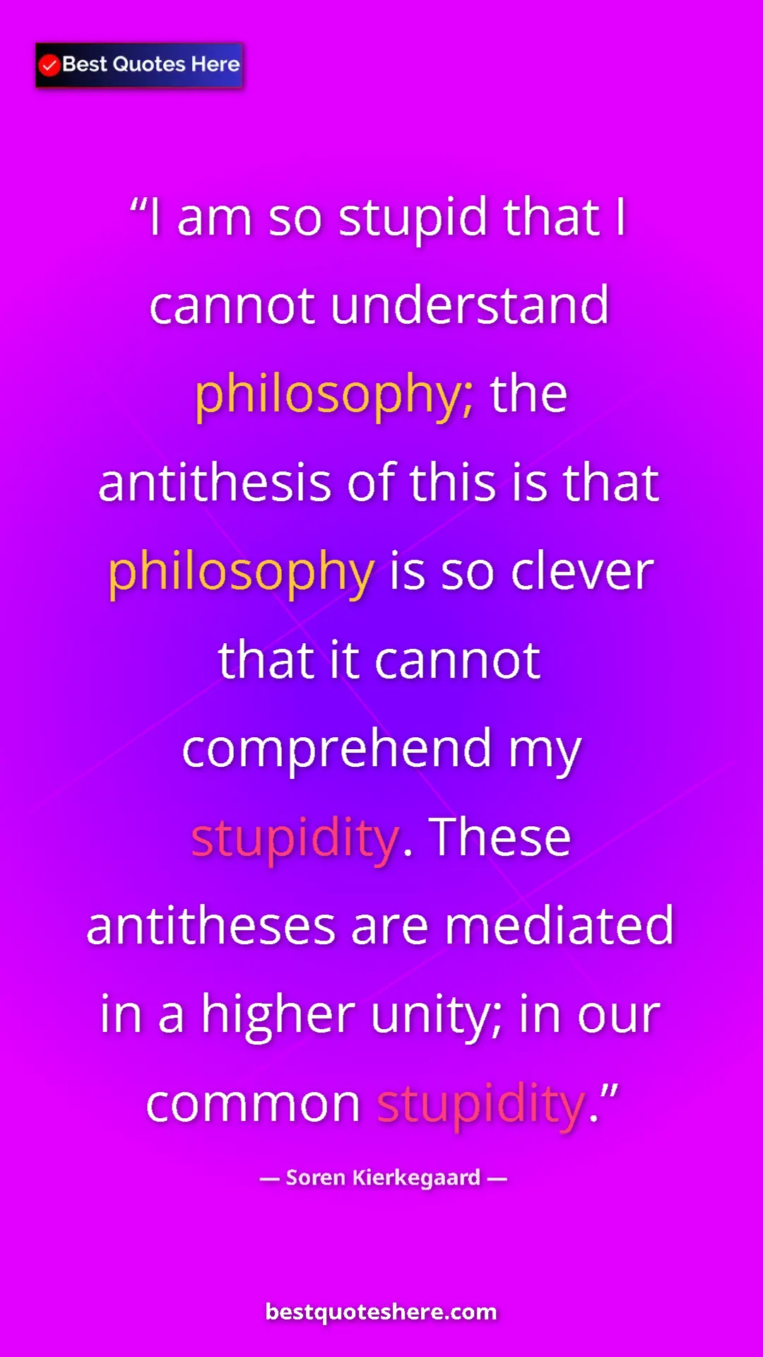 Pinterest quote poster by Soren Kierkegaard: "I am so stupid that I cannot understand philosophy; the..."
