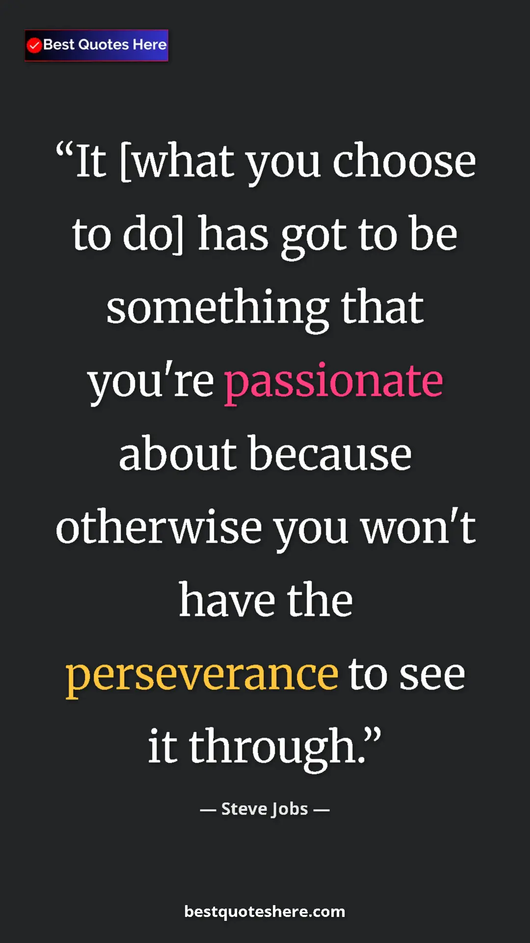Pinterest quote poster by Steve Jobs: "It [what you choose to do] has got to be something that..."
