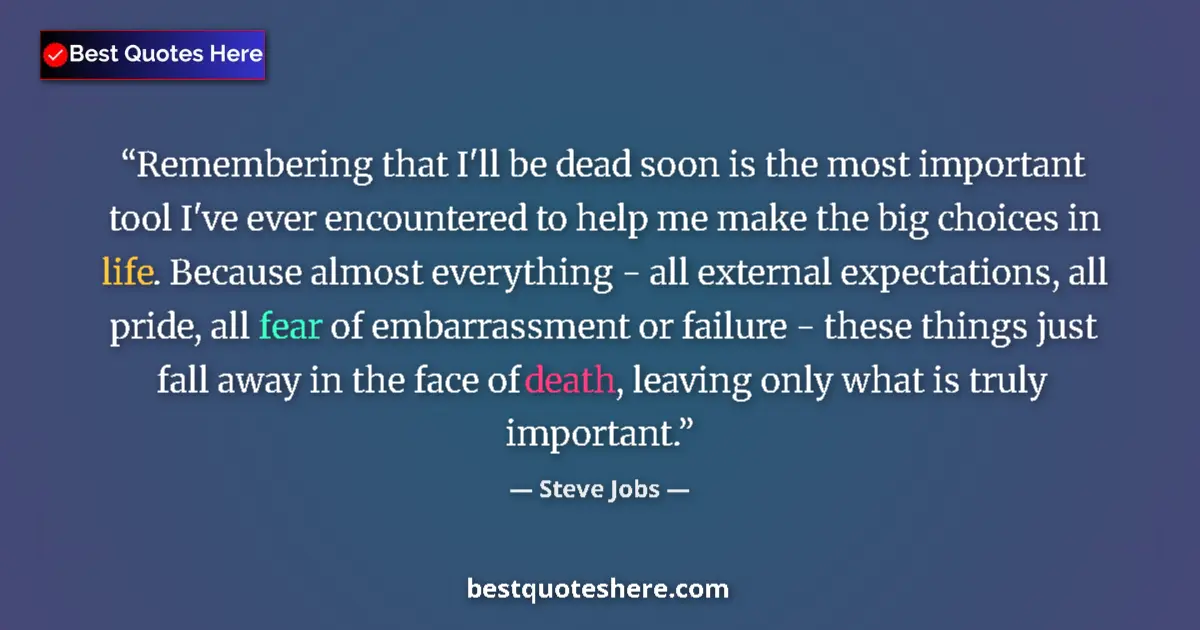 Quote by Steve Jobs: Remembering that I'll be dead soon is the most important tool I've ever encountered to help me make ...
