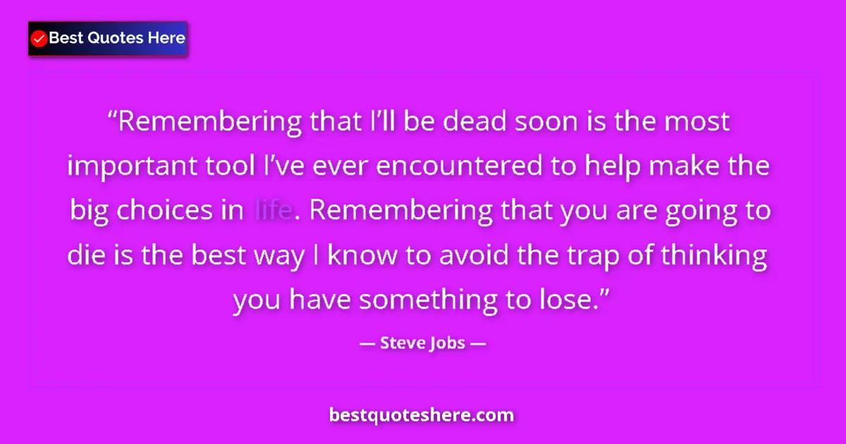 Quote by Steve Jobs: Remembering that I’ll be dead soon is the most important tool I’ve ever encountered to help make the...