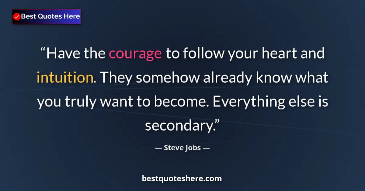 Quote by Steve Jobs: Have the courage to follow your heart and intuition. They somehow already know what you truly want t...