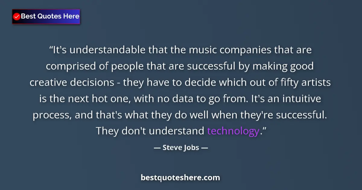 Quote by Steve Jobs: It's understandable that the music companies that are comprised of people that are successful by mak...