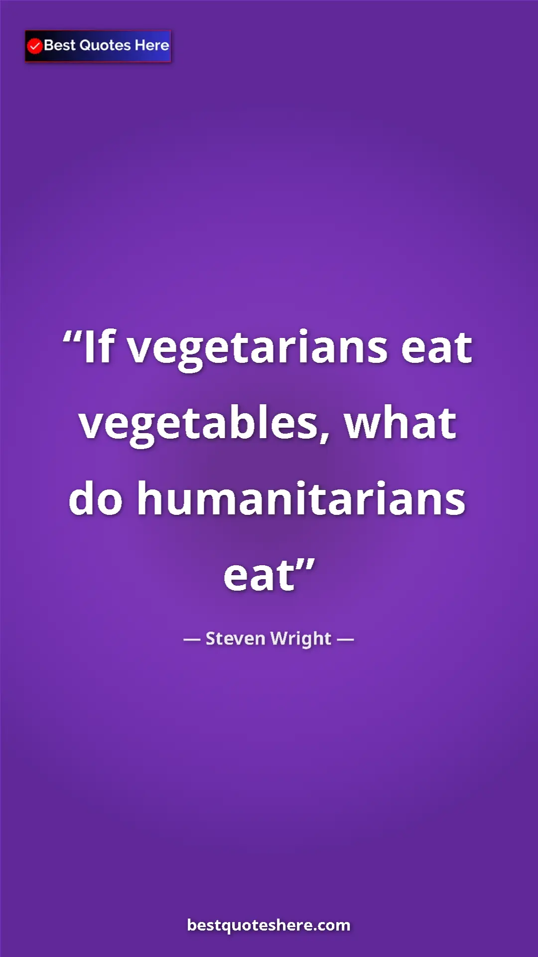 Pinterest quote poster by Steven Wright: "If vegetarians eat vegetables, what do humanitarians eat"