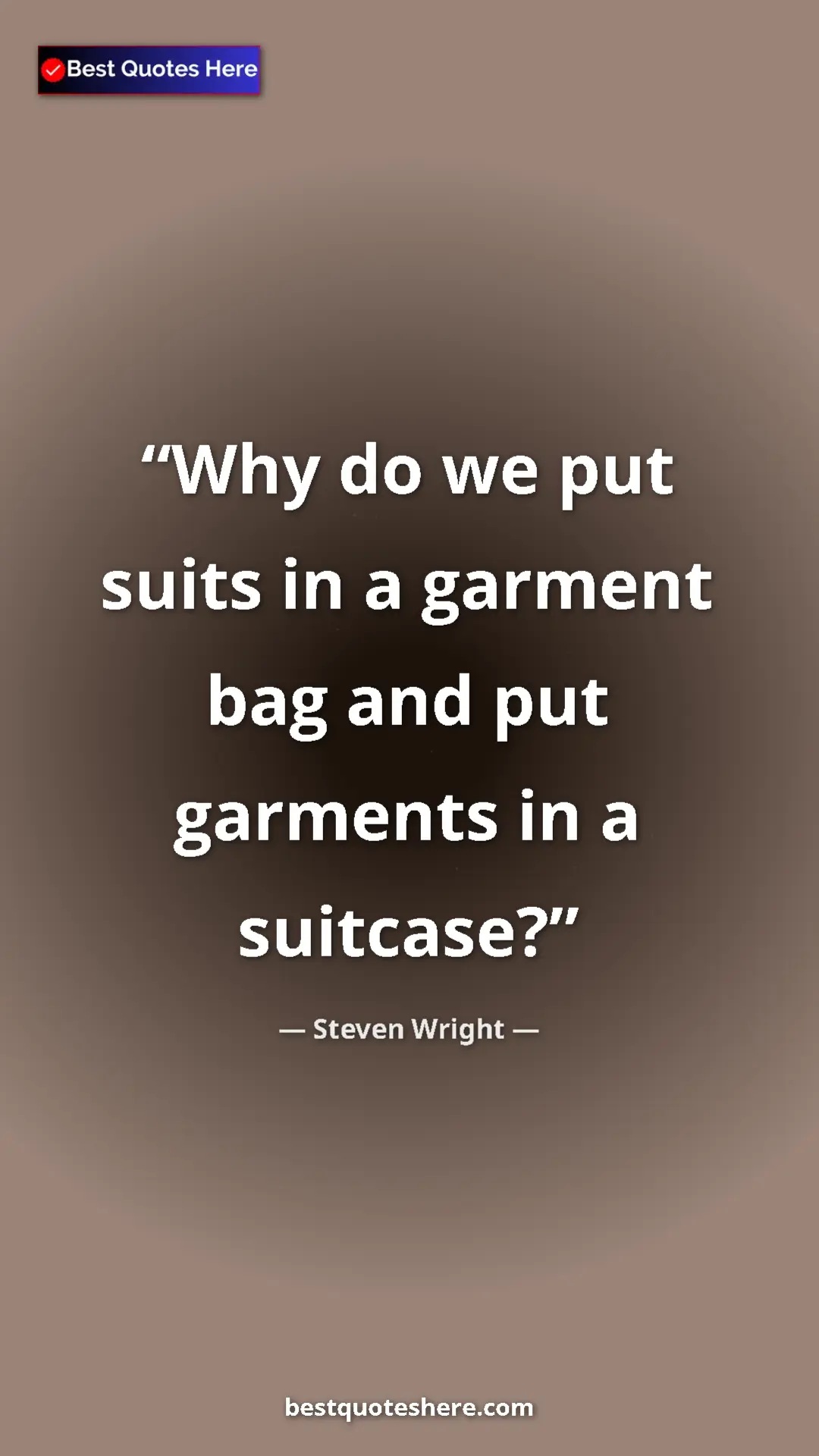 Pinterest quote poster by Steven Wright: "Why do we put suits in a garment bag and put garments in a..."