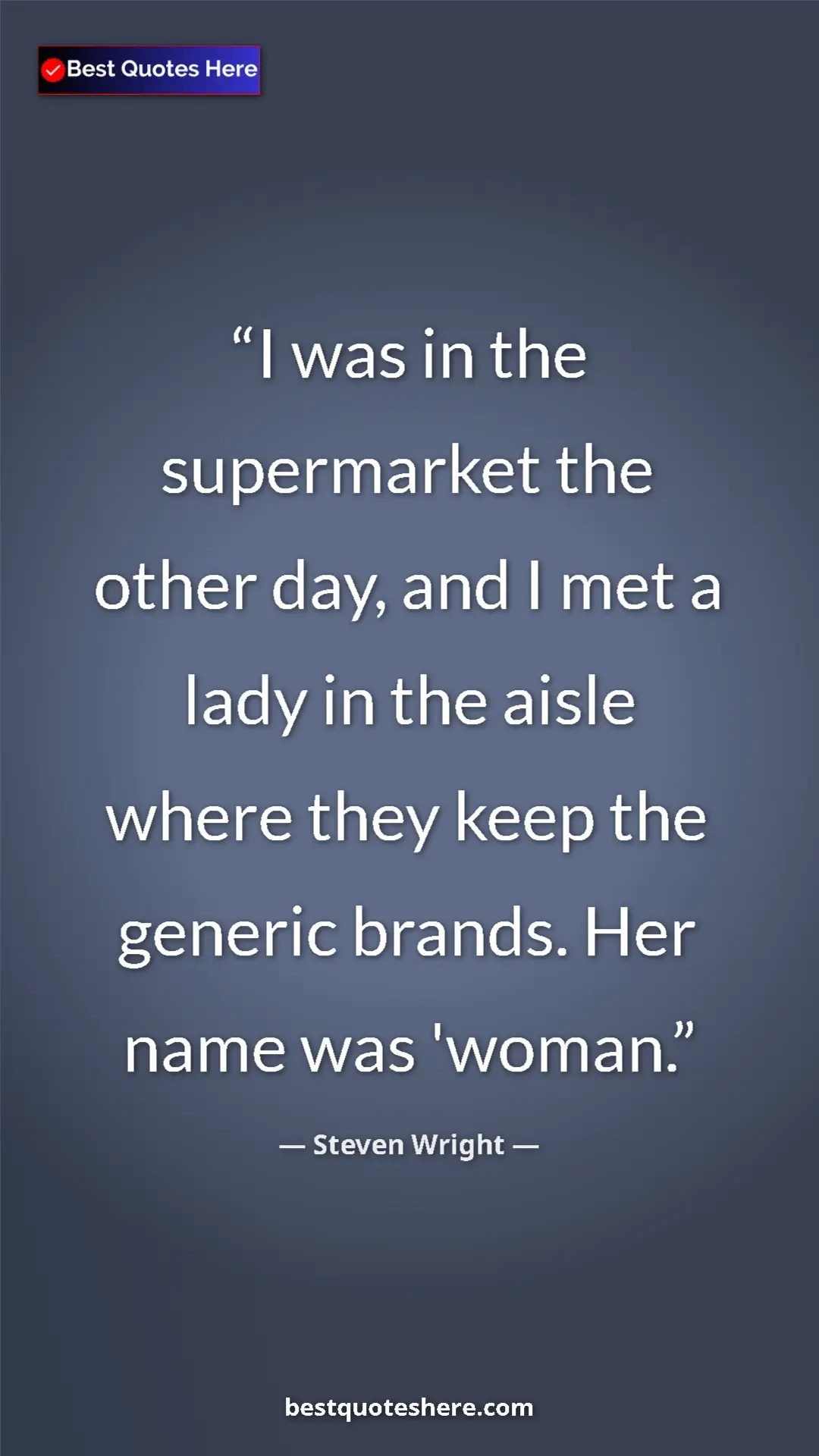 Pinterest quote poster by Steven Wright: "I was in the supermarket the other day, and I met a lady in..."