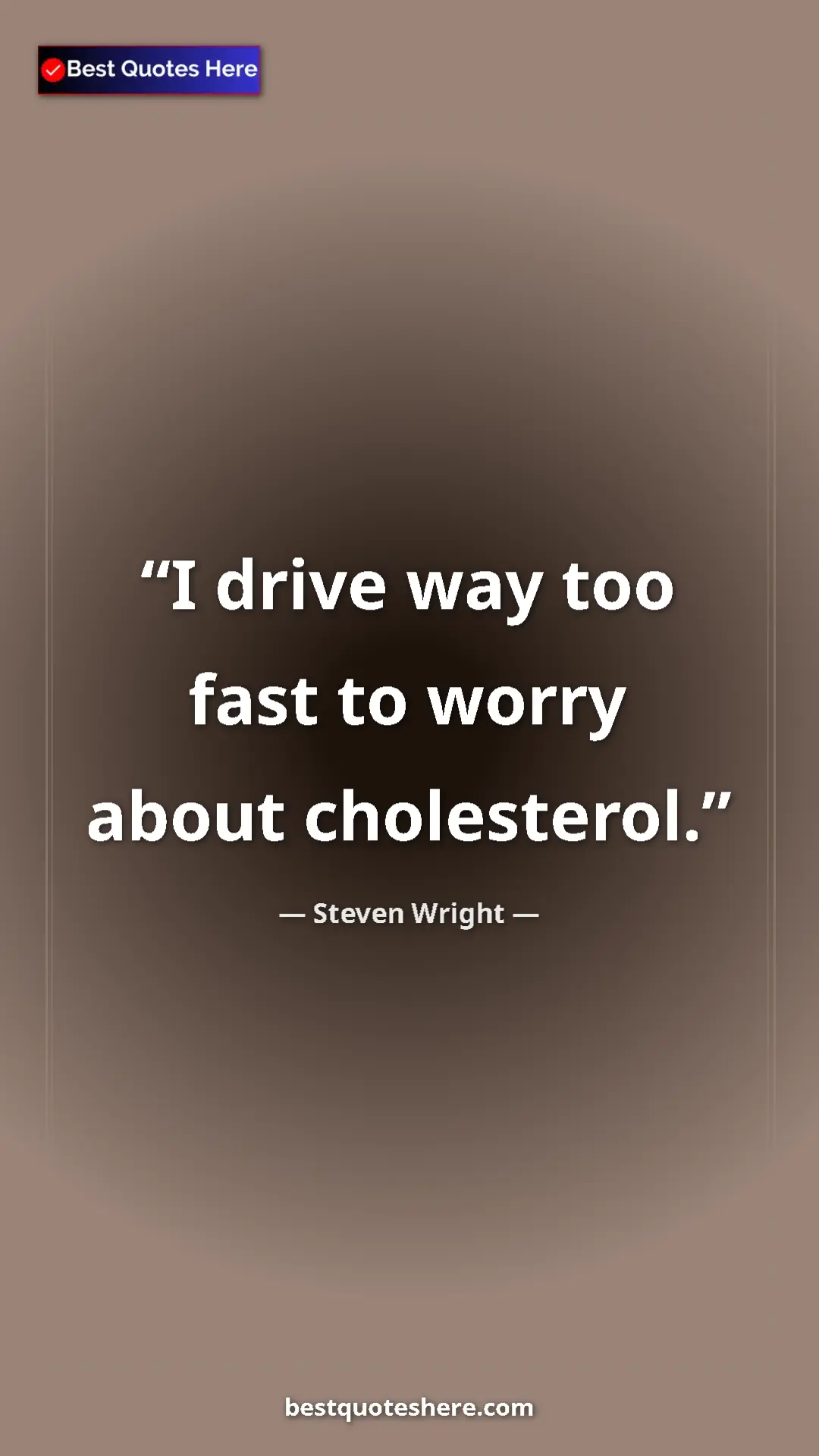 Pinterest quote poster by Steven Wright: "I drive way too fast to worry about cholesterol."