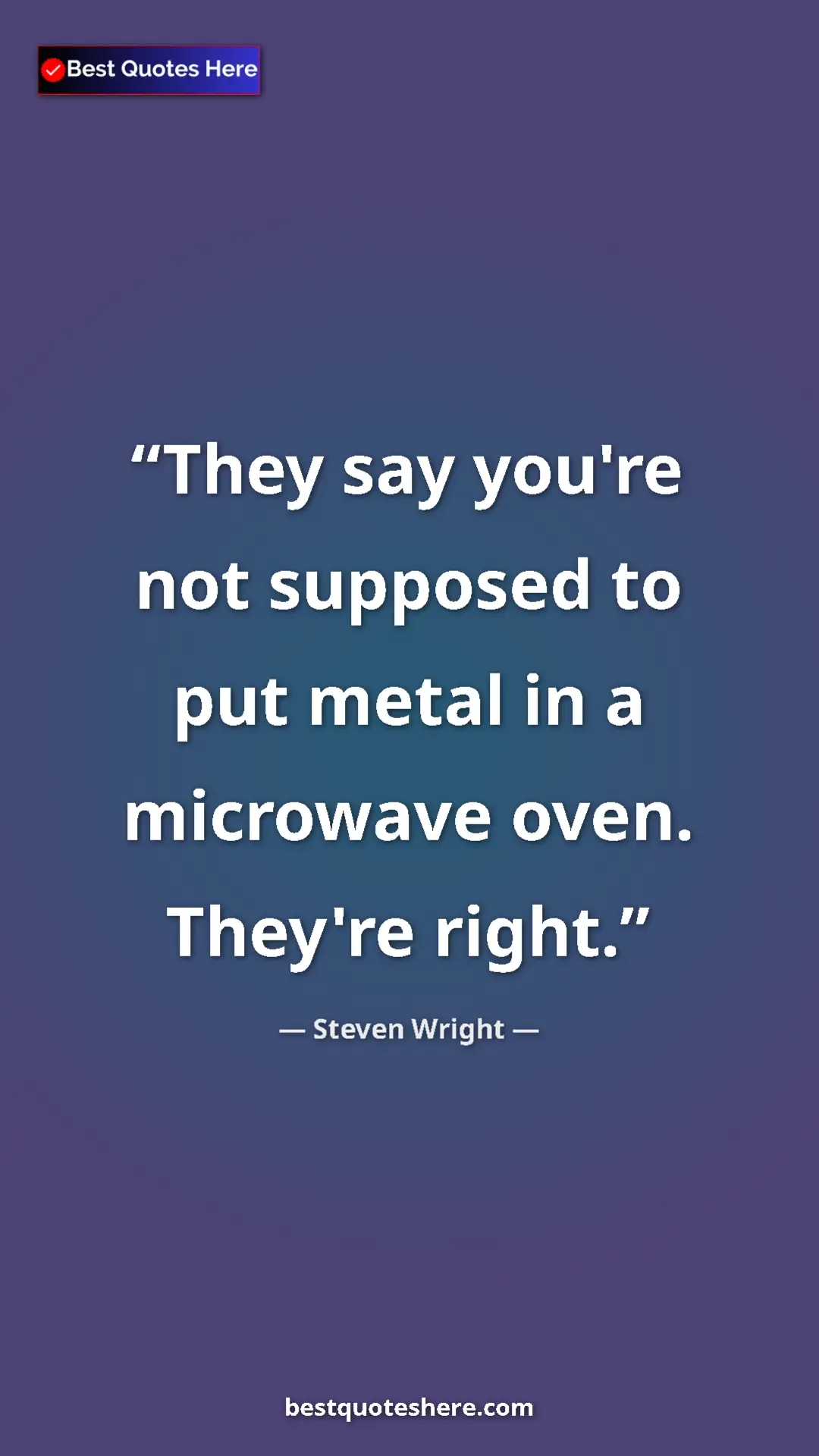 Pinterest quote poster by Steven Wright: "They say you're not supposed to put metal in a microwave..."