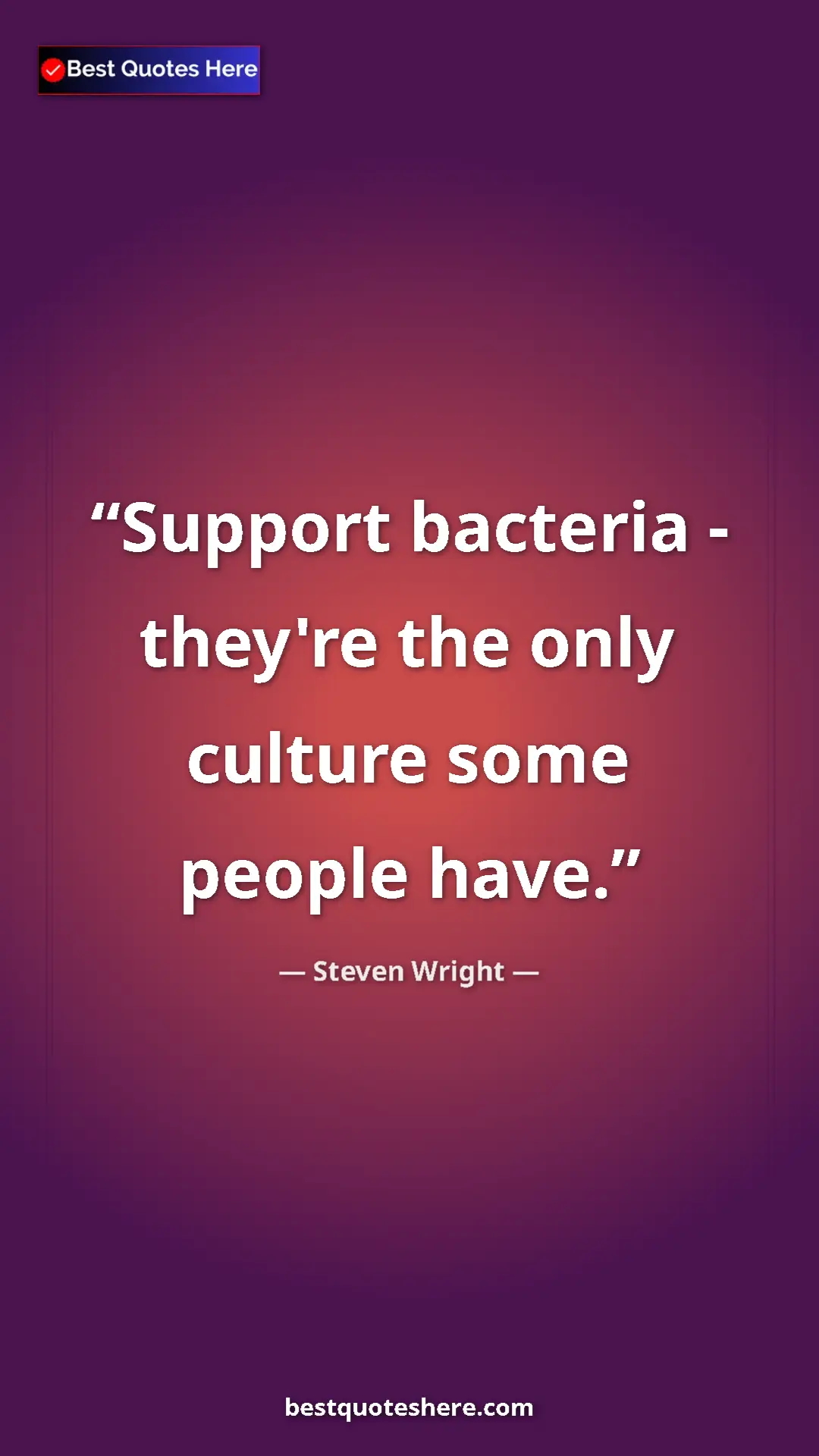 Pinterest quote poster by Steven Wright: "Support bacteria - they're the only culture some people..."
