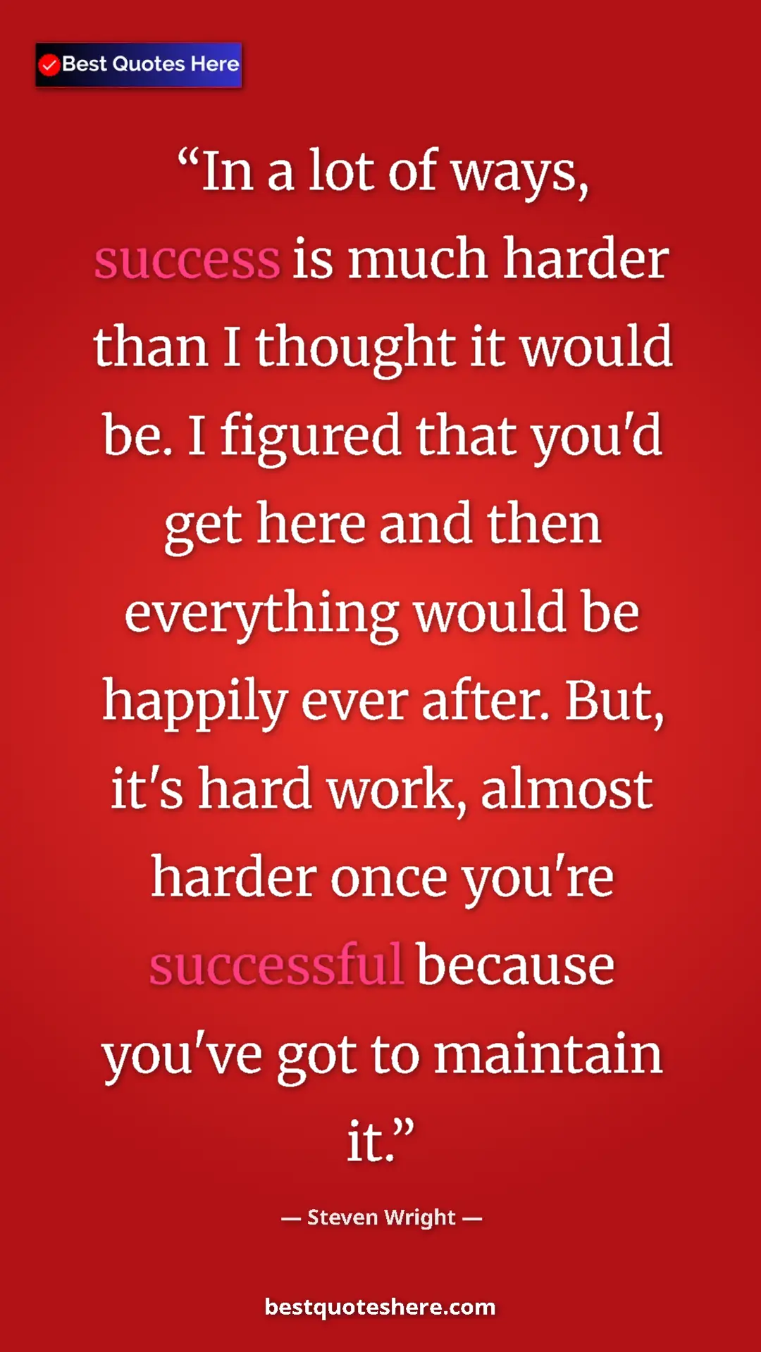Pinterest quote poster by Steven Wright: "In a lot of ways, success is much harder than I thought it..."