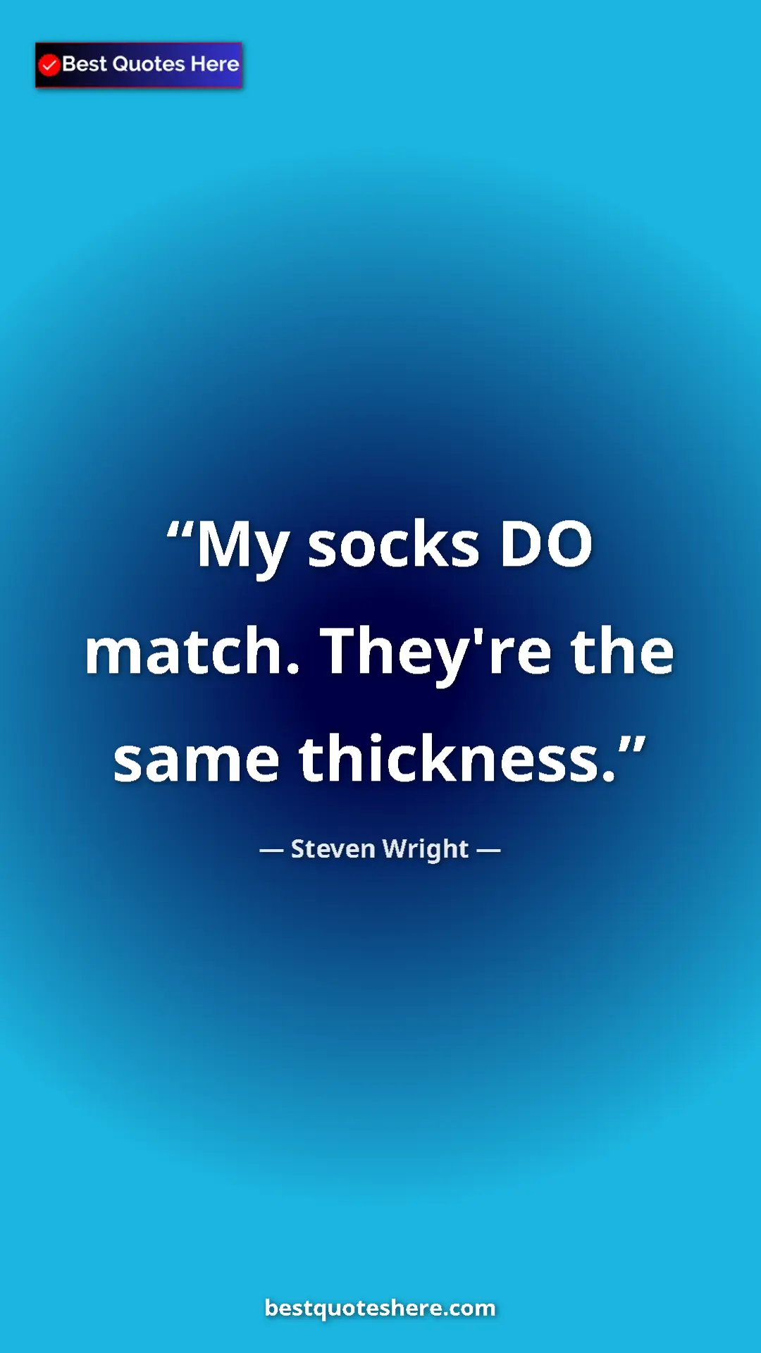 Pinterest quote poster by Steven Wright: "My socks DO match. They're the same thickness."