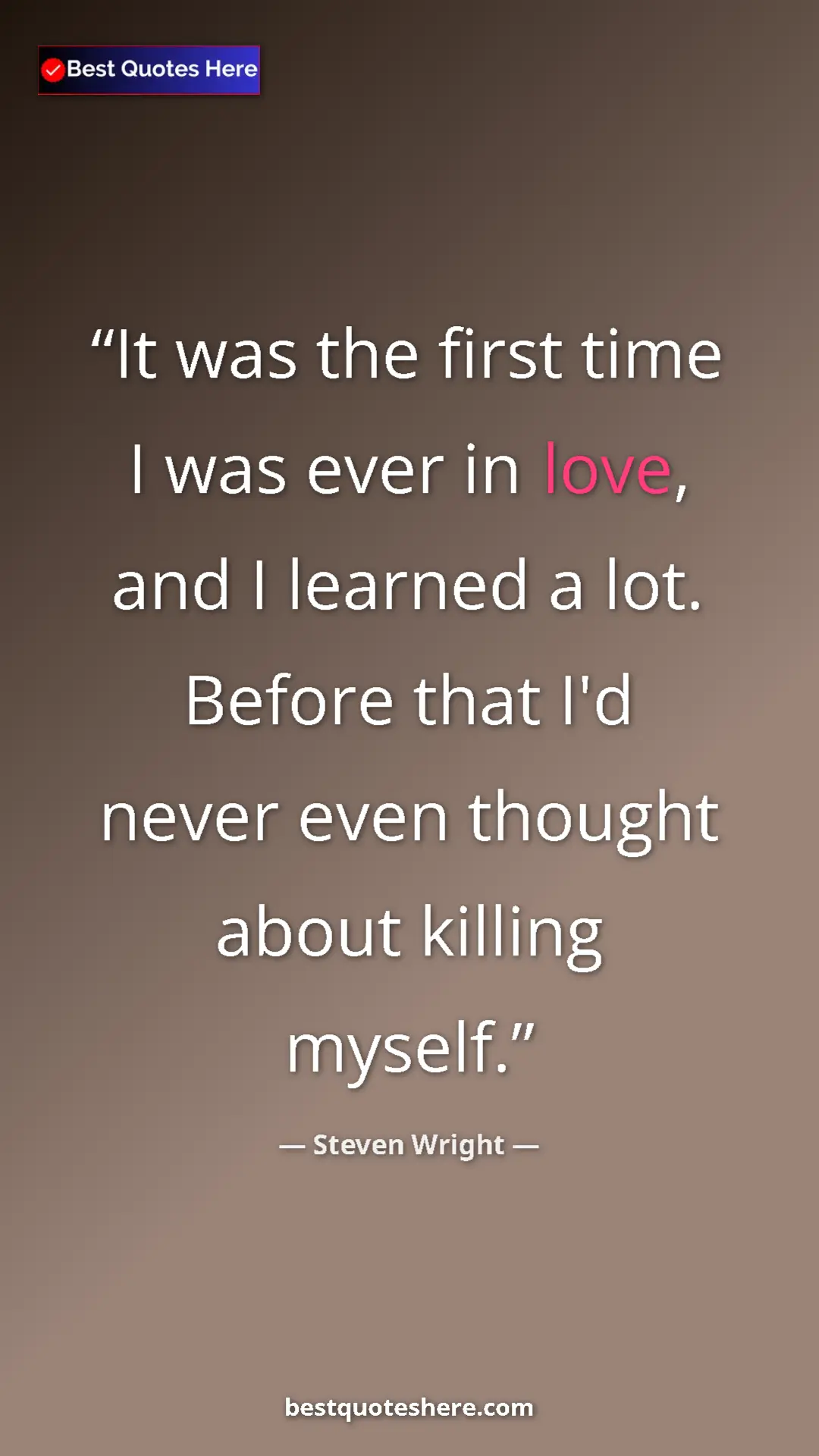 Pinterest quote poster by Steven Wright: "It was the first time I was ever in love, and I learned a..."