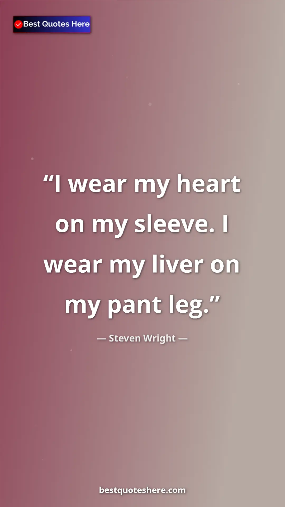 Pinterest quote poster by Steven Wright: "I wear my heart on my sleeve. I wear my liver on my pant..."