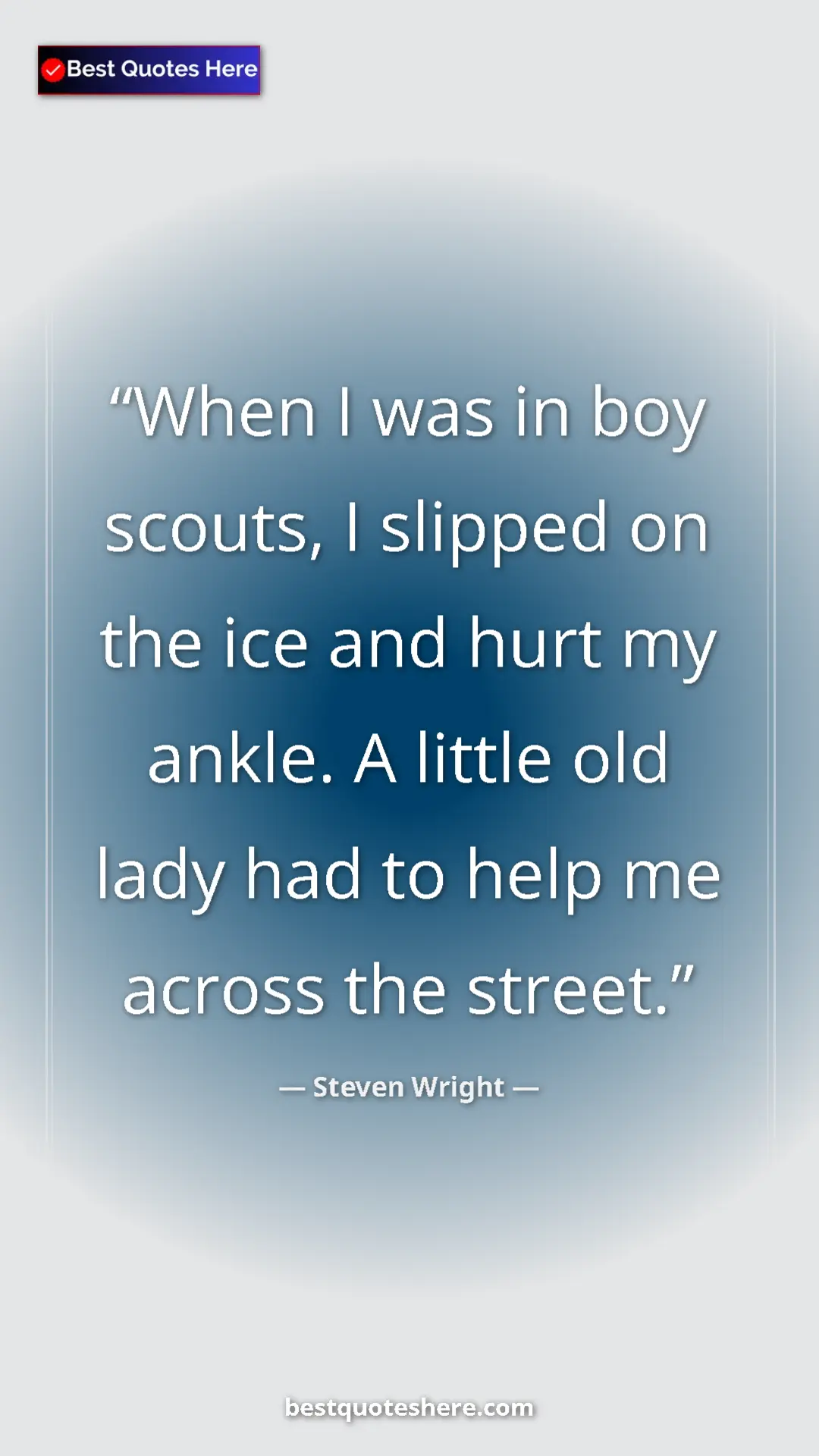 Pinterest quote poster by Steven Wright: "When I was in boy scouts, I slipped on the ice and hurt my..."