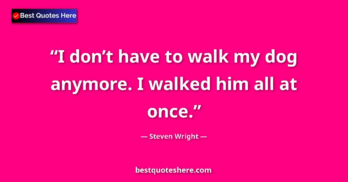 Quote by Steven Wright: I donāt have to walk my dog anymore. I walked him