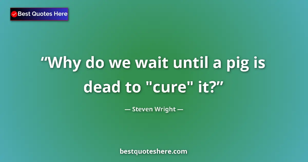 Quote by Steven Wright: Why do we wait until a pig is dead to "cure" it?