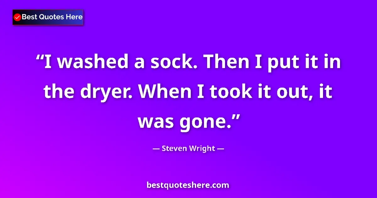 Quote by Steven Wright: I washed a sock. Then I put it in the dryer. When I took it out, it was gone....