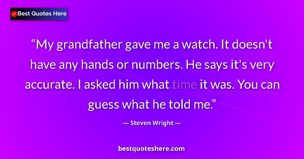 Quote by Steven Wright: My grandfather gave me a watch. It doesn't have any hands or numbers. He says it's very accurate. I ...