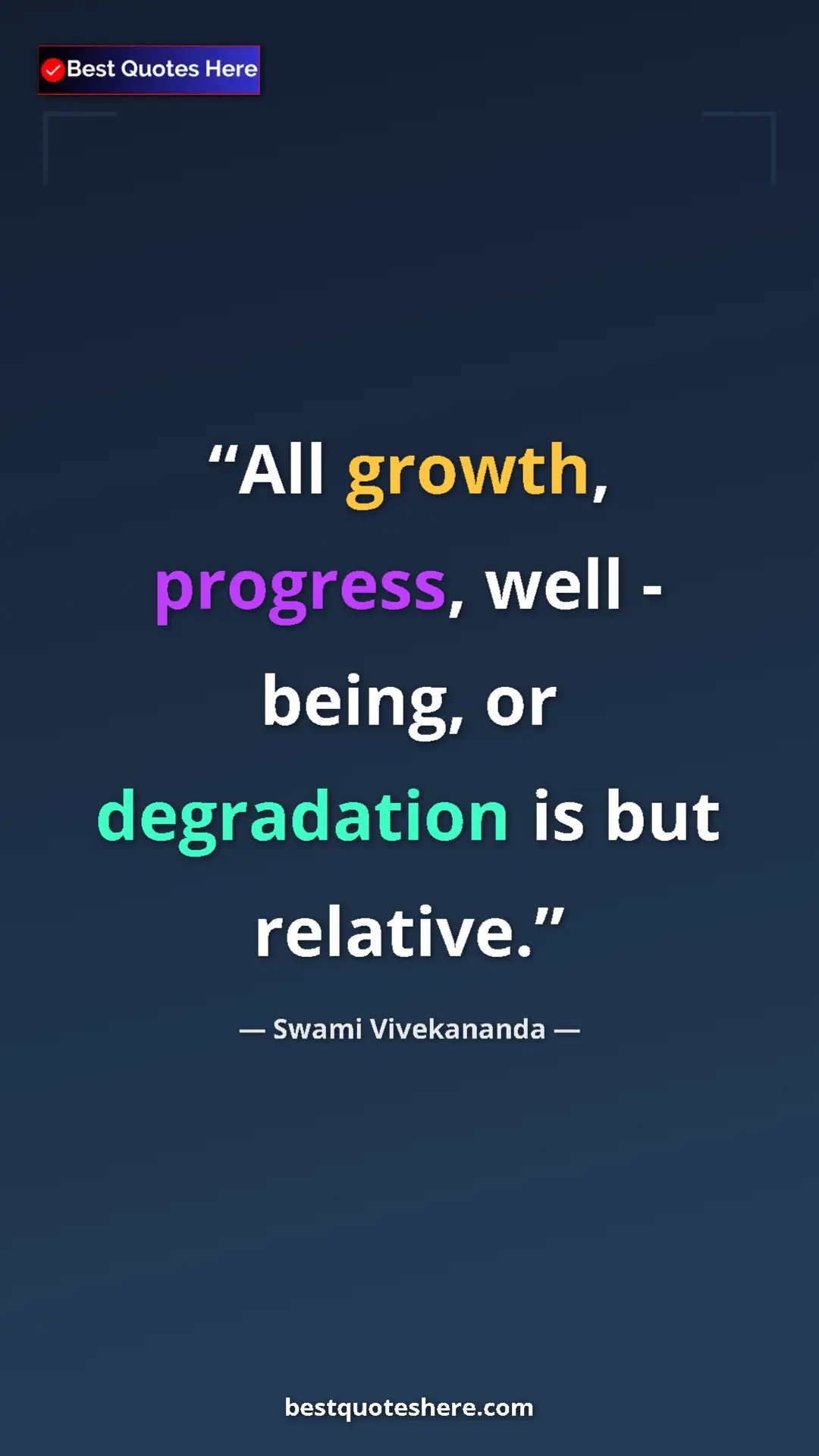 Pinterest quote poster by Swami Vivekananda: "All growth, progress, well - being, or degradation is but..."