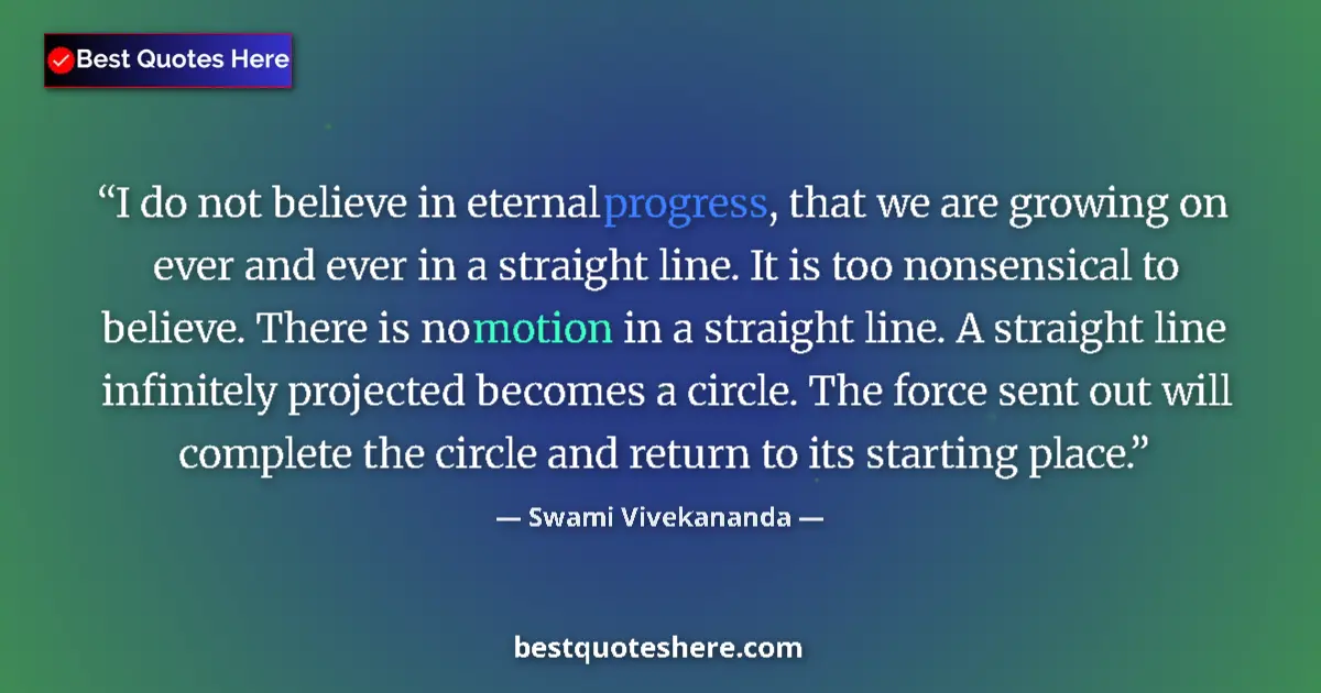 Quote by Swami Vivekananda: I do not believe in eternal progress, that we are