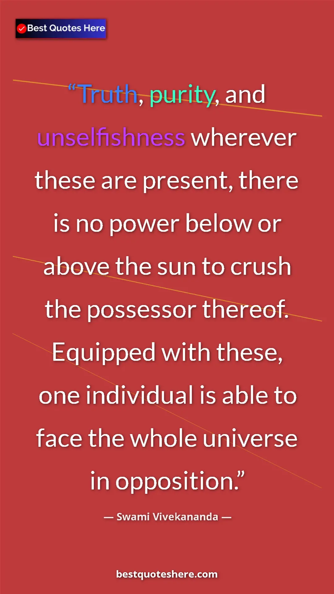 Pinterest quote poster by Swami Vivekananda: "Truth, purity, and unselfishness wherever these are..."