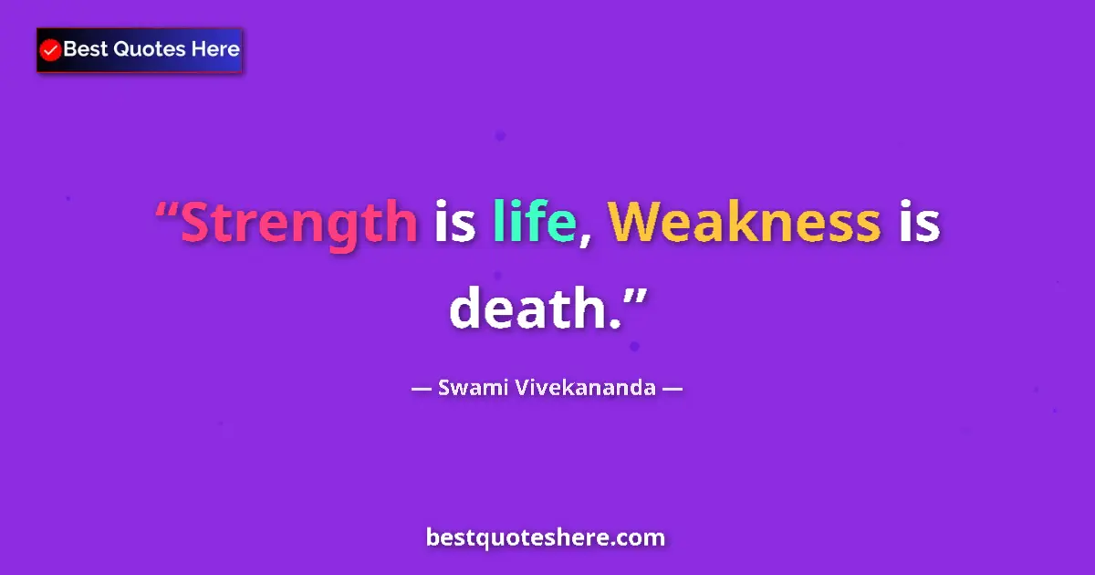 Quote by Swami Vivekananda: Strength is life, Weakness is death....