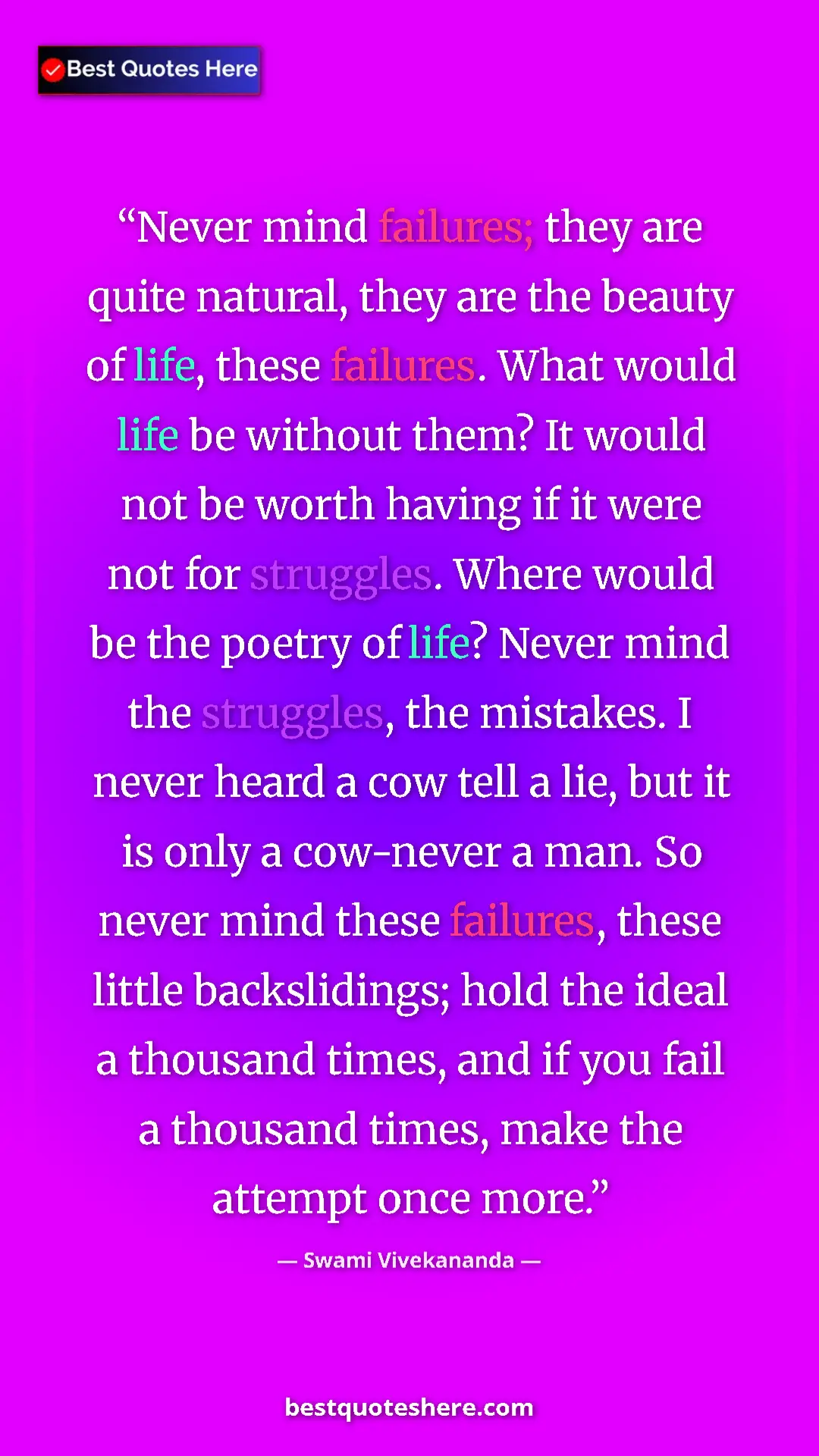 Pinterest quote poster by Swami Vivekananda: "Never mind failures; they are quite natural, they are the..."