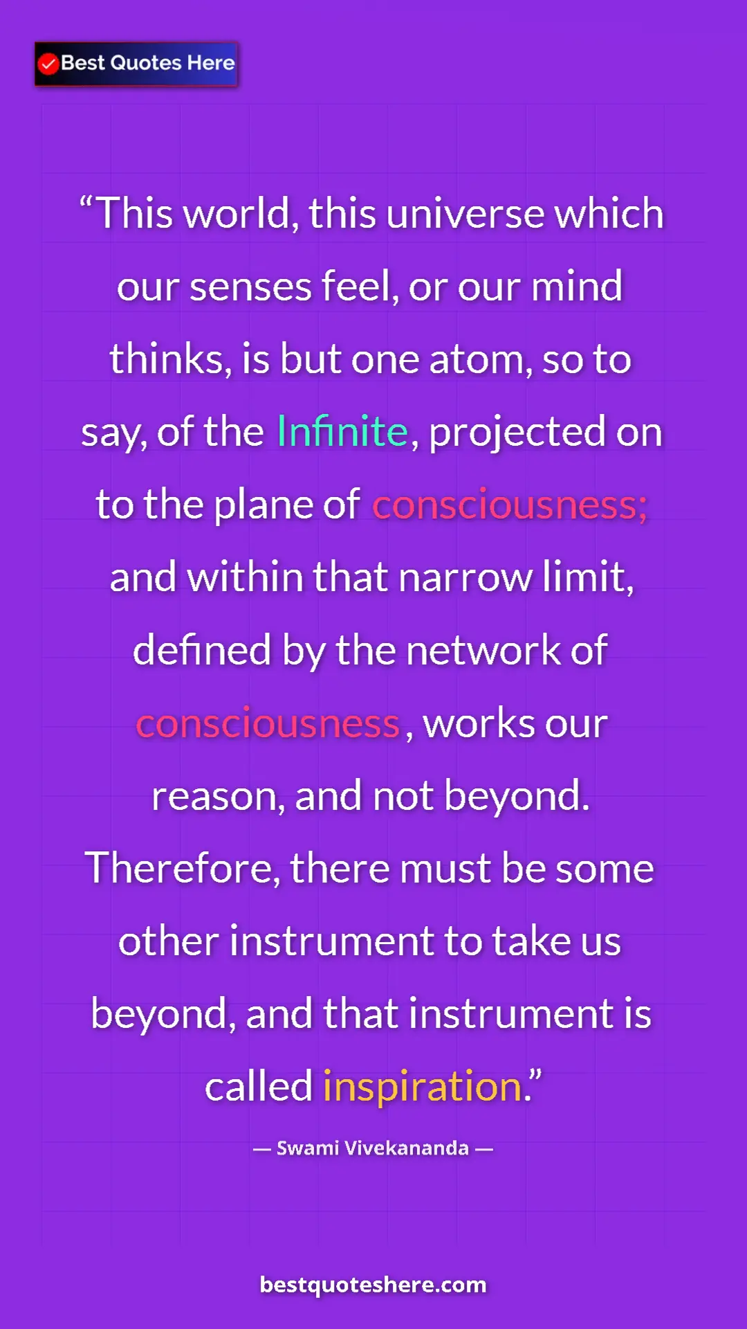 Swami Vivekananda Quote Card: "This world, this universe which our senses feel, or our..." Pinterest quote poster by Swami Vivekananda: "This world, this universe which our senses feel, or our..."
