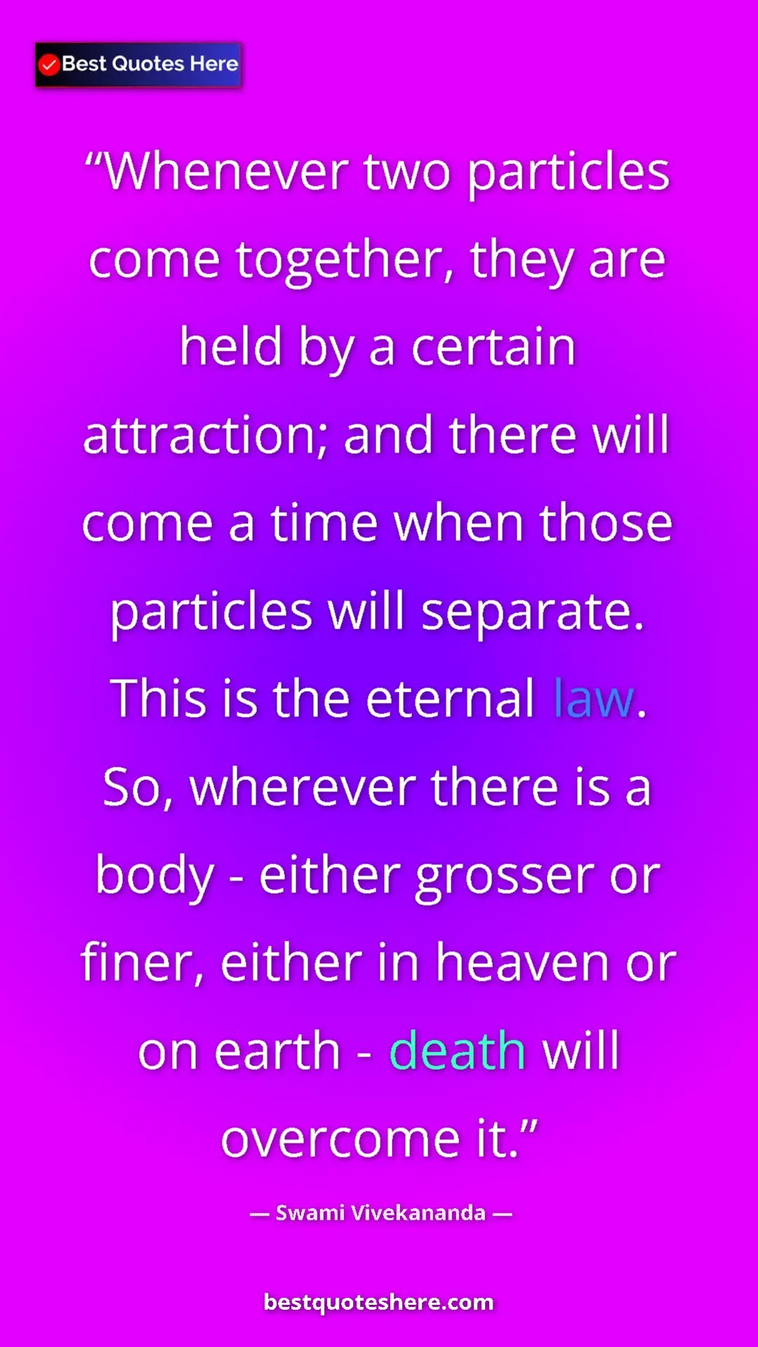 Swami Vivekananda Quote Card: "Whenever two particles come together, they are held by a..." Pinterest quote poster by Swami Vivekananda: "Whenever two particles come together, they are held by a..."
