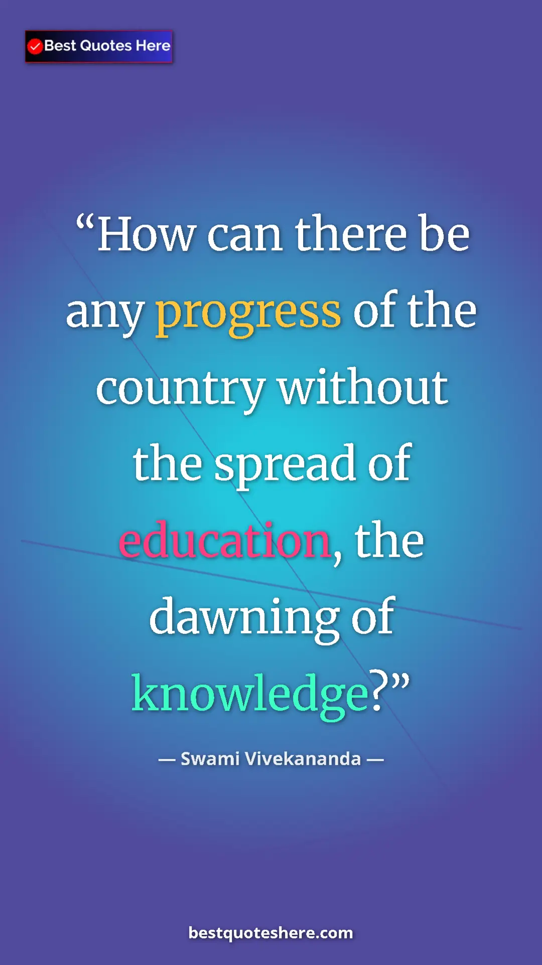 Swami Vivekananda Quote Card: "How can there be any progress of the country without the..." Pinterest quote poster by Swami Vivekananda: "How can there be any progress of the country without the..."